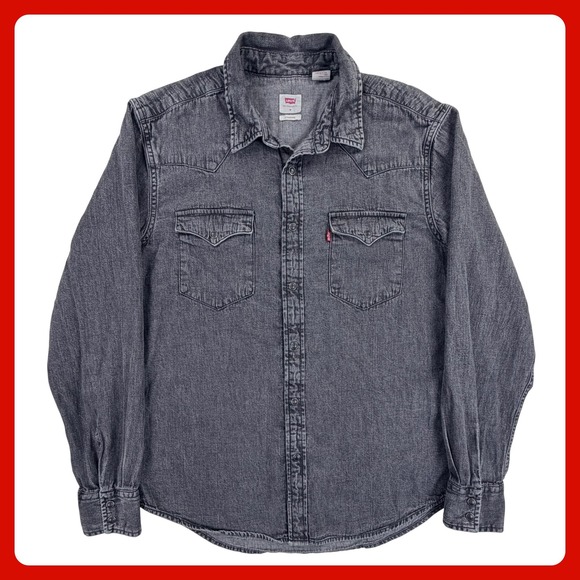 Levi's Other - Levi's Western Barstow Shirt Men Medium Black Pearl Snaps Standard Fit Denim‎